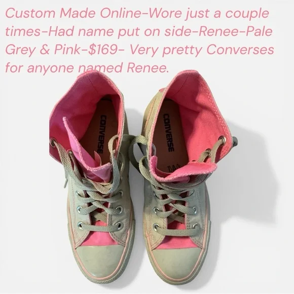 ‼️Converse All Star Chuck Taylor Custom High-Top Sneakers - Pink and Pale grey - Picture 2 of 11